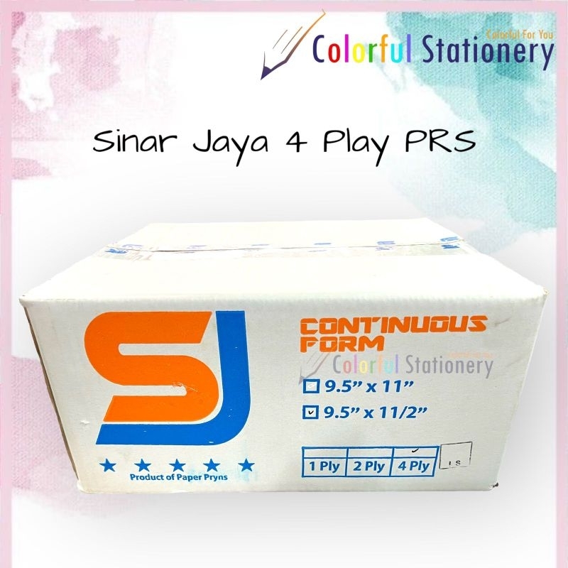 

Continous Form Sinar Jaya 9.5" x 11/2" 4 Play (PRS /Bagi 2)