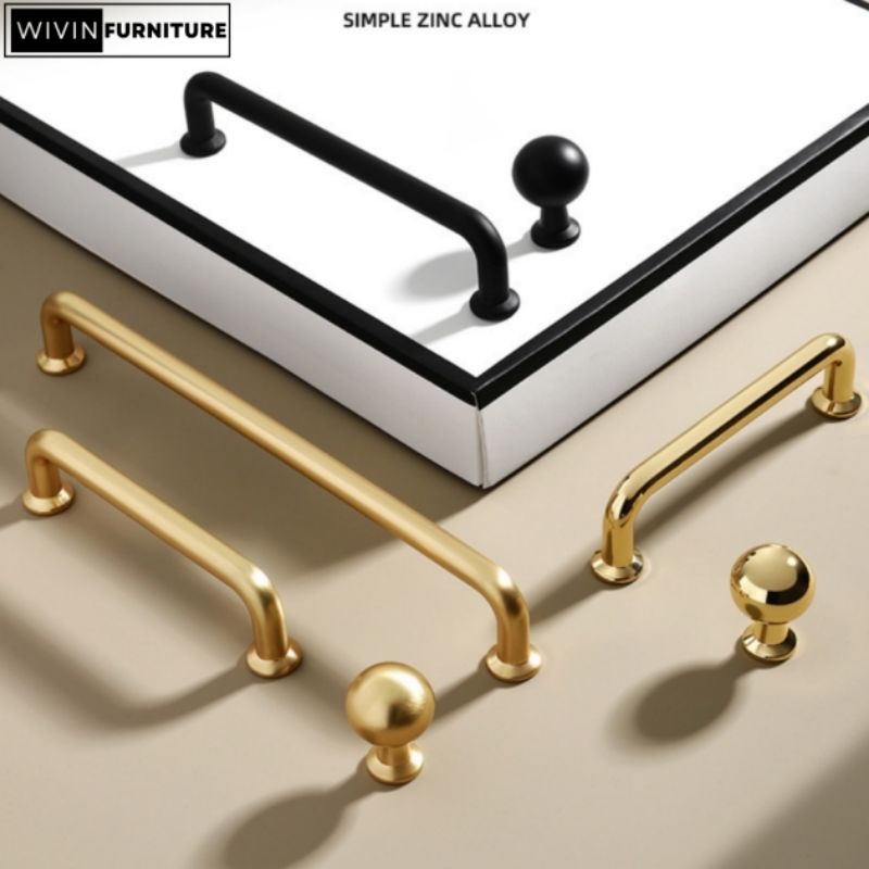 W-63 Handle Lemari Gold Knob Laci Gagang Pintu Simple Handle Furniture Pintu