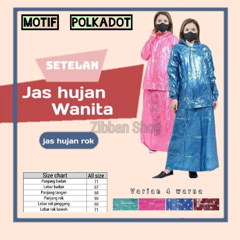 jas hujan rok, jas hujan wanita, jas hujan polkadot