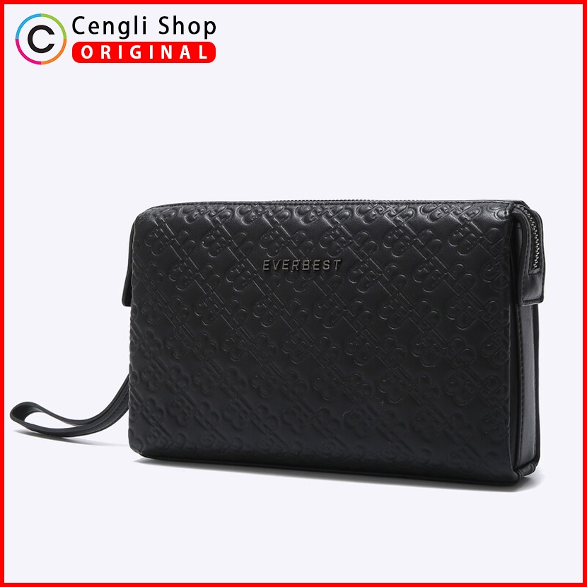 EM12 TAS KECIL PRIA EVERBEST CLUTCH BAG ORIGINAL KULIT ASLI ORI BRANDED HITAM