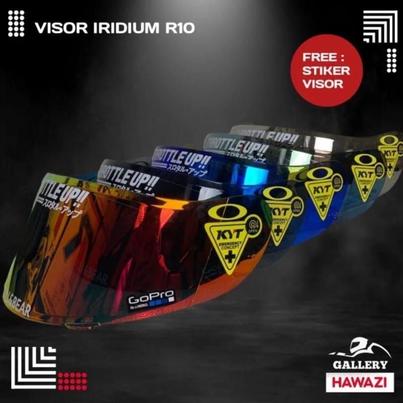 Kaca Helm Flat Visor RC7 R-10 R10 K2R K2 Rider Warna Iridium Gold Blue Silver Red Crystal Redgold Em
