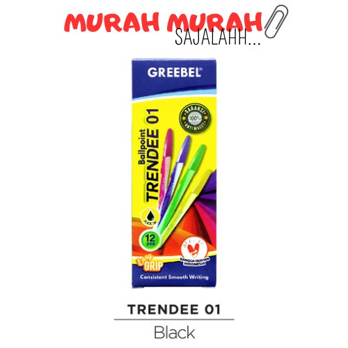 

Pulpen / Bolpen / Ballpen Greebel Trendee 01 Hitam Per Pack Isi 12