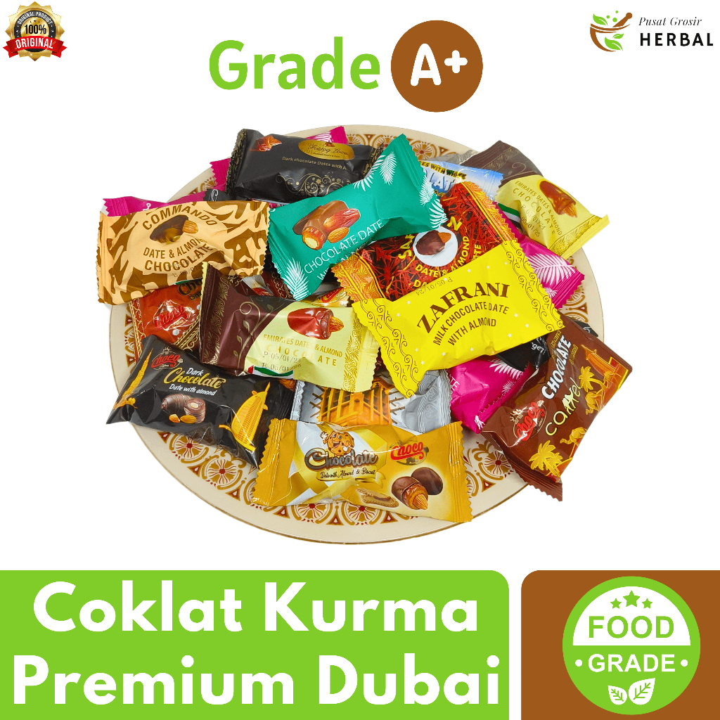

Cokelat Coklat Kurma Isi Kacang Almond Lapis Coklat Arab Dubai Premium Asli Mix 1Kg Untuk Lebaran