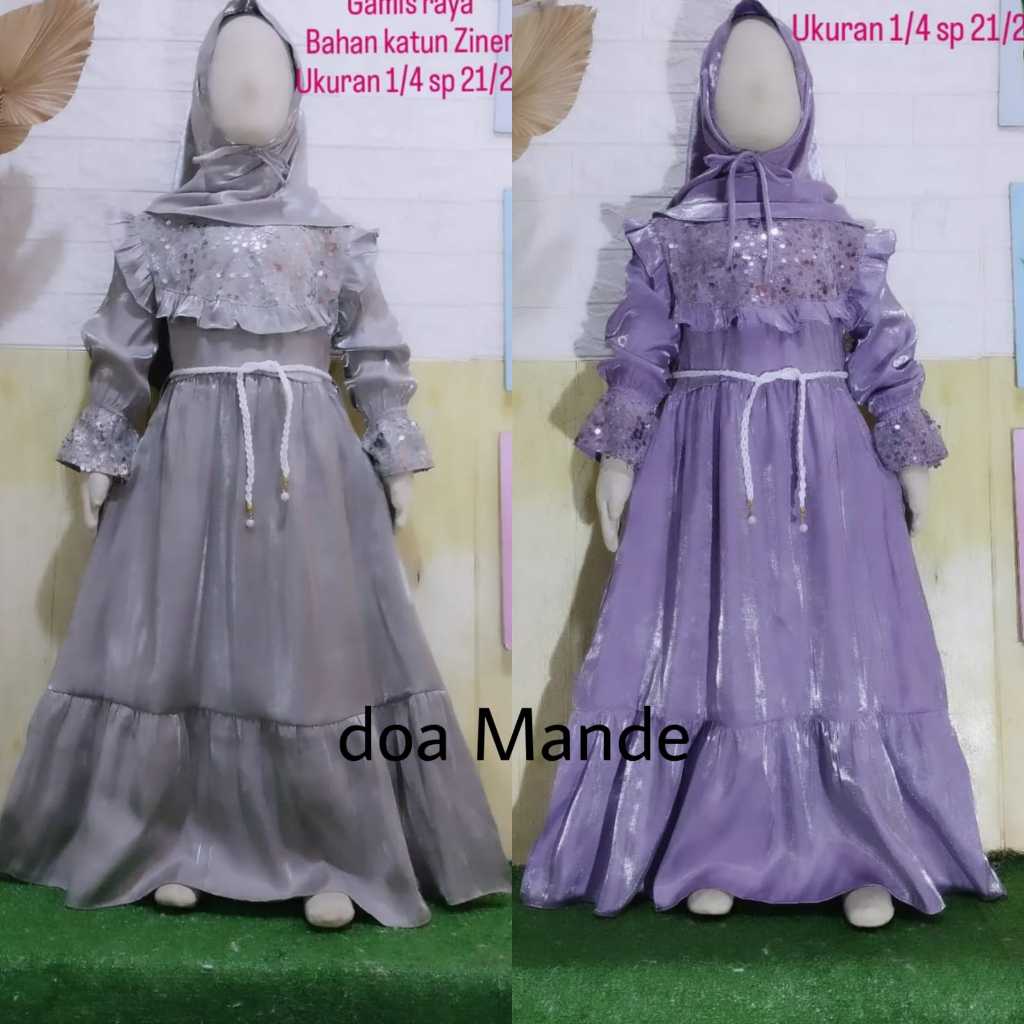 Gamis & Hijab Anak Perempuan fashion anak mewah  3-11 Tahun Set Baju Muslim Anak Gamis Jilbab Kerudu