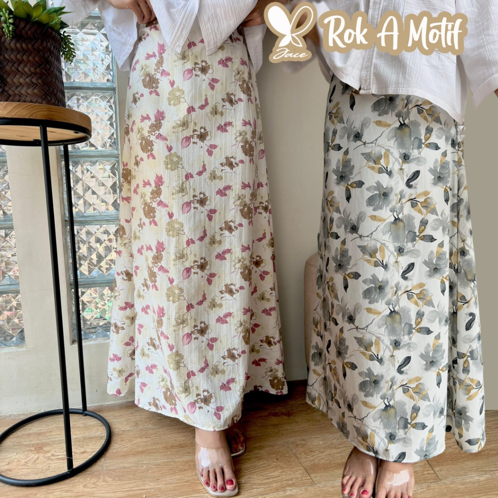 	 JACE-FLORAL SKIRT Rok Motif Bunga | Korean Skirt | Rok A Line Pattern Panjang	