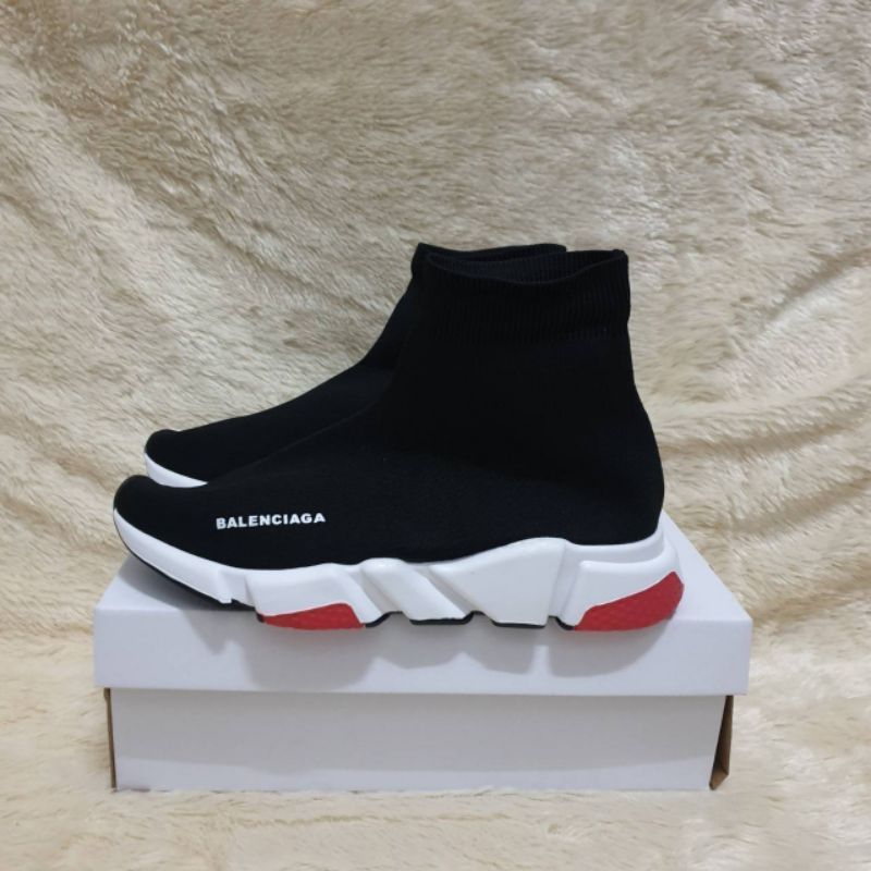 Sepatu Slip On Pria Wanita Balenciaga Top Speed Black White Red