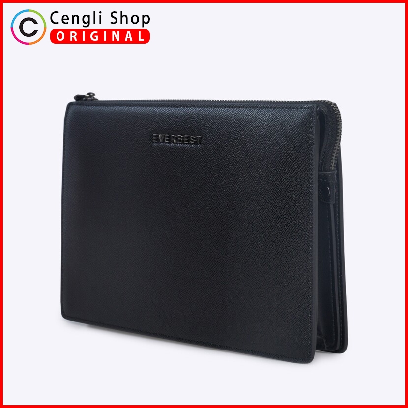 EM11 TAS KECIL PRIA EVERBEST CLUTCH BAG ORIGINAL KULIT ASLI ORI BRANDED HITAM