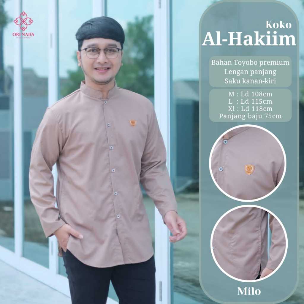 Kemeja Koko Al Hakiim Bahan Toyobo Premium Warna Milo