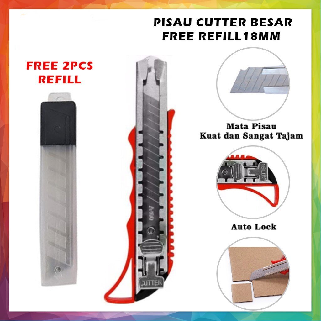 

Pisau Cutter Ukuran Besar FREE Refill 18mm Kater Pemotong Kertas Super Tajam Cuter Alat Potong Kardus Plastik Silet