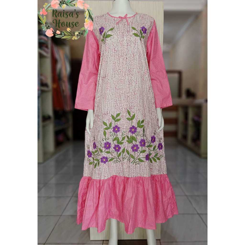 DASTER LONGDRESS BORDIR KHAS MALANG - LENGAN PANJANG - REMPEL BAWAH | PINK