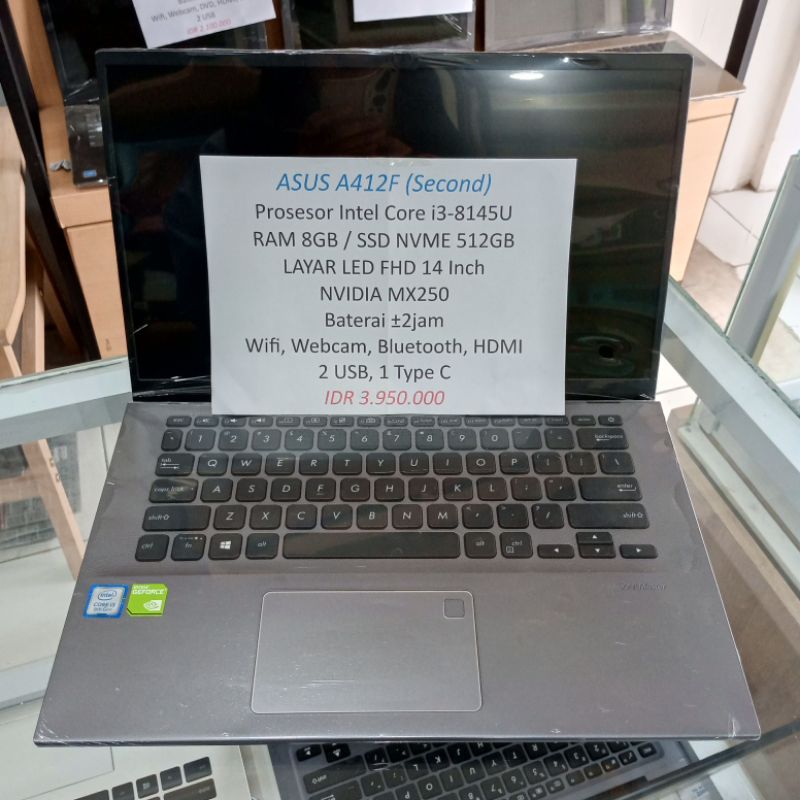Second LAPTOP ASUS A412F Intel Core i3 8145u RAM 8GB SSD Nvme 512GB 14inch Seken Bekas