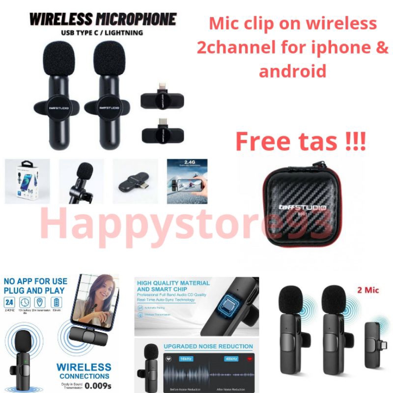 Microphone Wireless Mic USB Type-C & Lightning for Android & Iphone