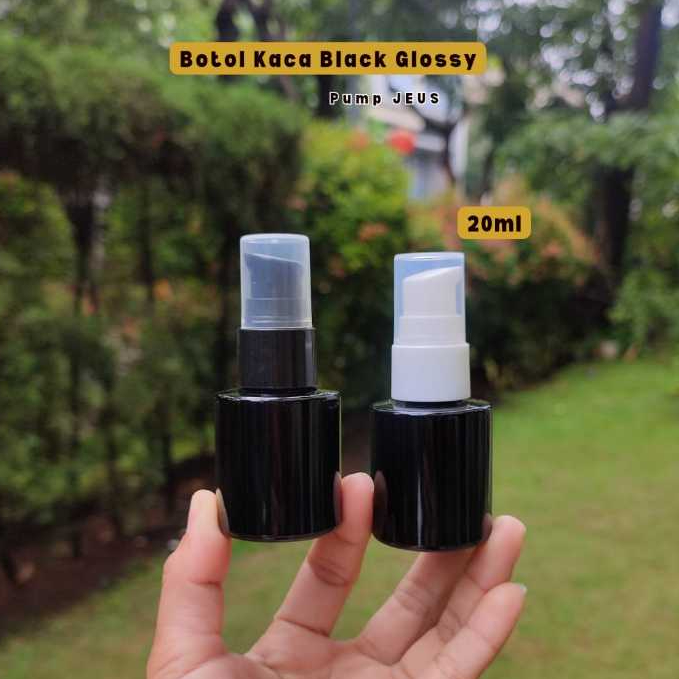 Botol Serum Pump Botol Black 20ml Botol Toner Botol Kaca Black Glossy 20ml Skincare Botol Pump Skinc