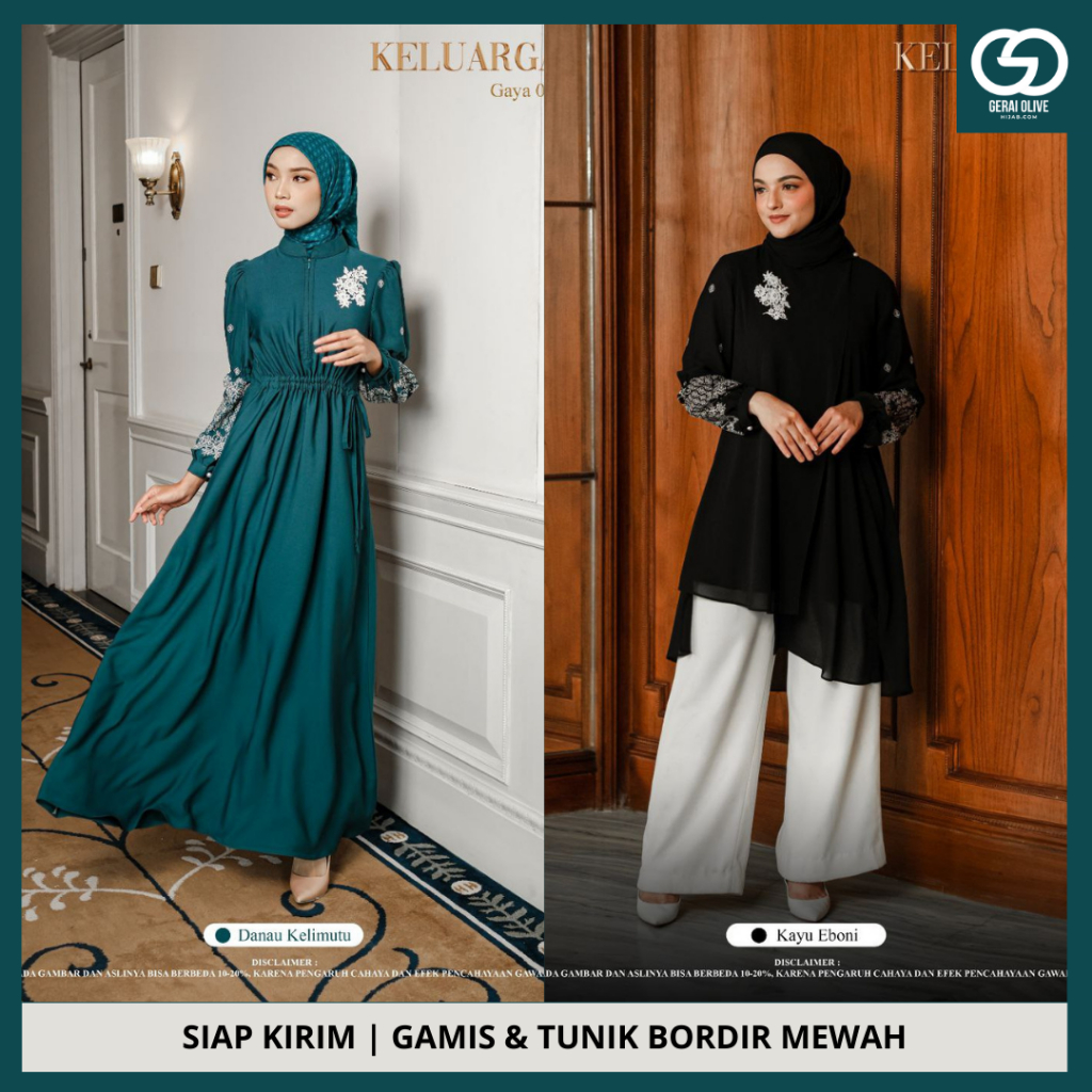 Dress & Tunik Keluarga Budi Gamis Lebaran Serut Bordir Terbaru 2024 By Puan