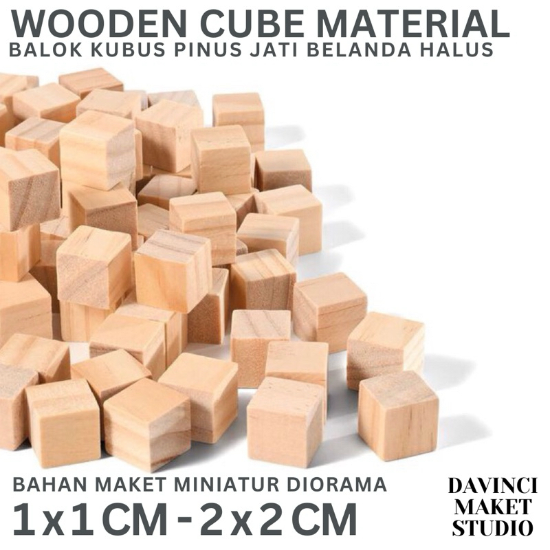 Pine Wooden Cube Dice Square - Kubus Kayu Pinus Jati Belanda Kotak Persegi Balok Dadu 1cm 2cm 3cm