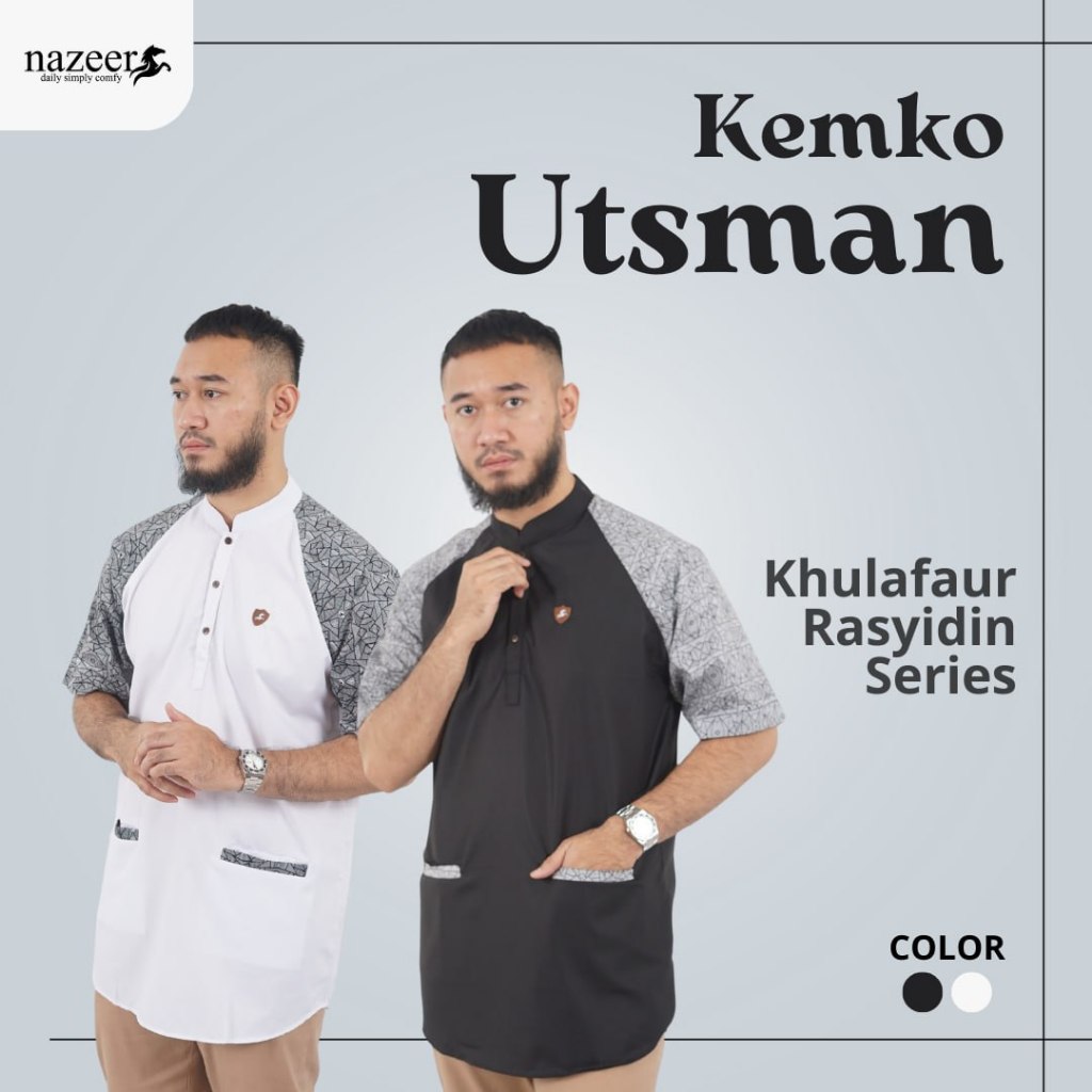 Baju Koko Pria Dewasa Lengan Pendek/Nazeer Kemko Utsman Koko Pria Muslim Terbaru Termurah Original L