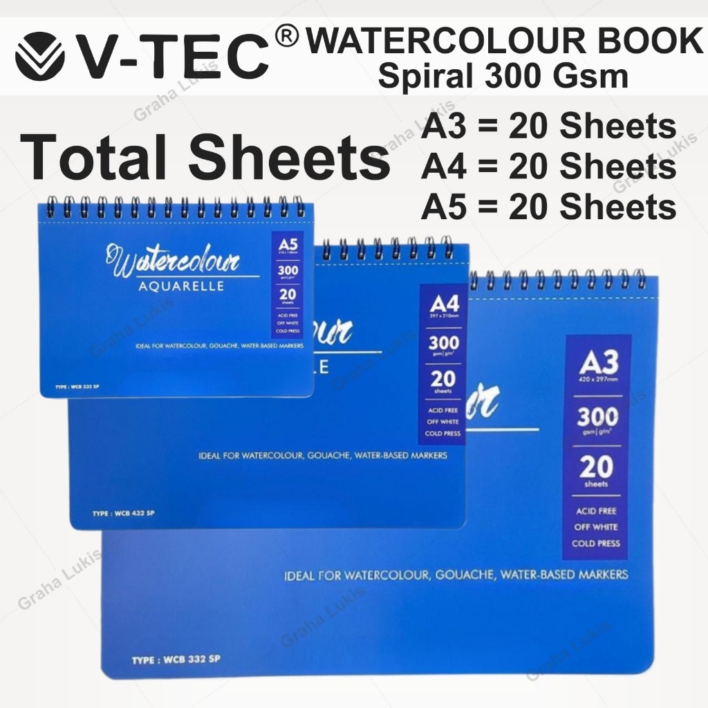 

V-TEC WATERCOLOR BOOK SPIRAL A4 300GSM