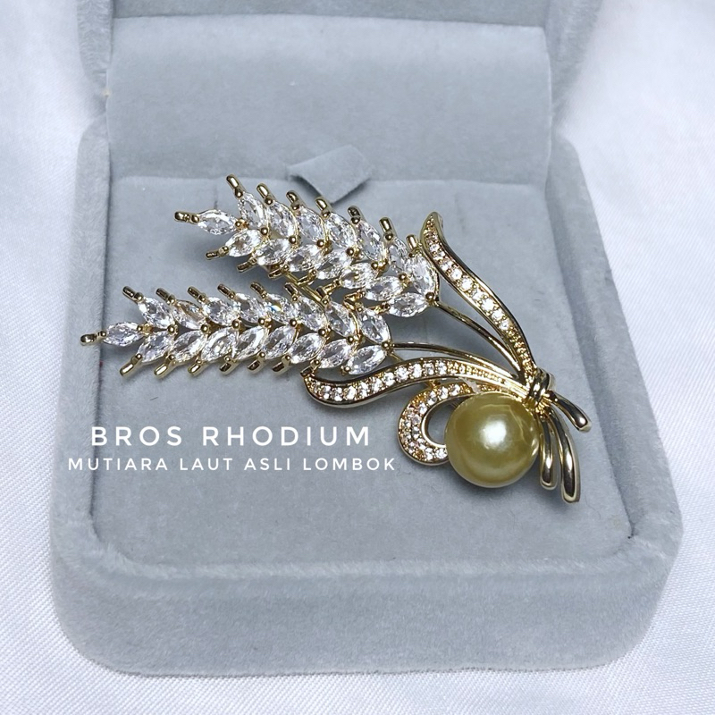 Bros Pin Rhodium Lapis Emas 18k Mutiara Air Laut Asli Lombok Bersertifikat Aksesoris Accesories Perh