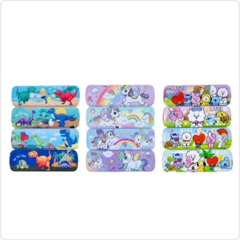 

Tempat pensil kaleng 2 susun dinosaurus, unicorn, kpop / Kotak pensil kaleng unicorn, dino, BT21 / kaleng pensil 2 susun