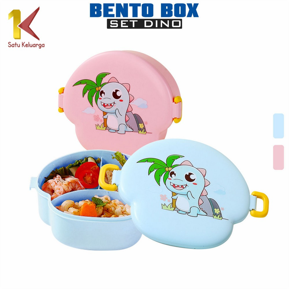 Satu Keluarga Lunch Box Set Tempat Makan 3 Sekat Anak Motif Dino 800ML C989 Bento Box Dino Kids BPA 