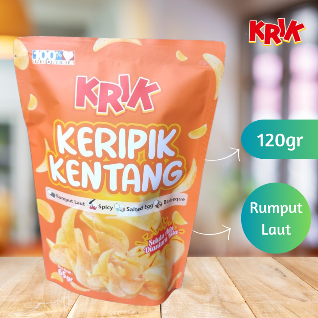 

KRIK Keripik Kentang Rumput Laut Cemilan Snack Kripik Potato Chips Variant Seaweed 120Gr