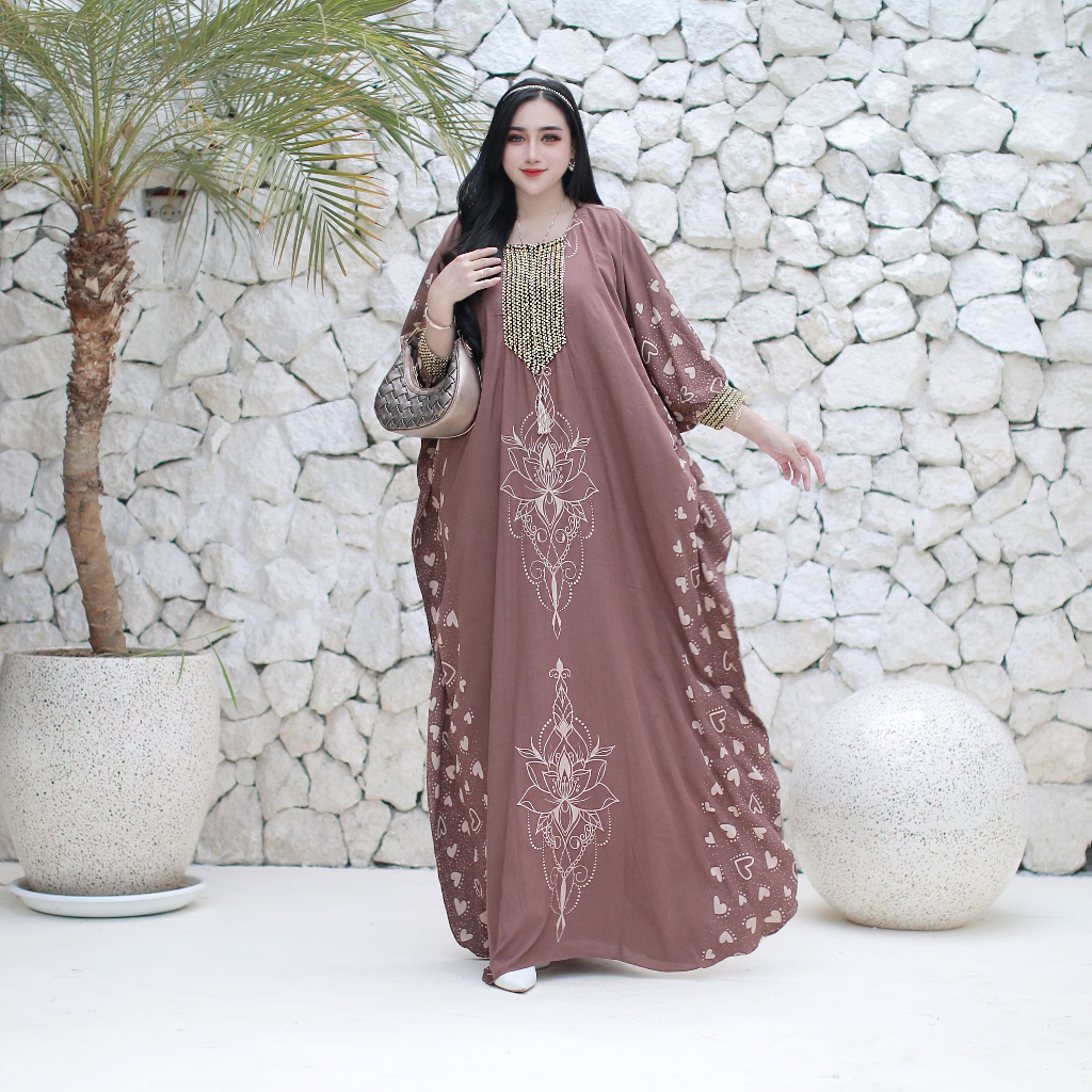 new kaftan renda sultan busui/motif love/ rayon premium cantik formal gamis muslim dres