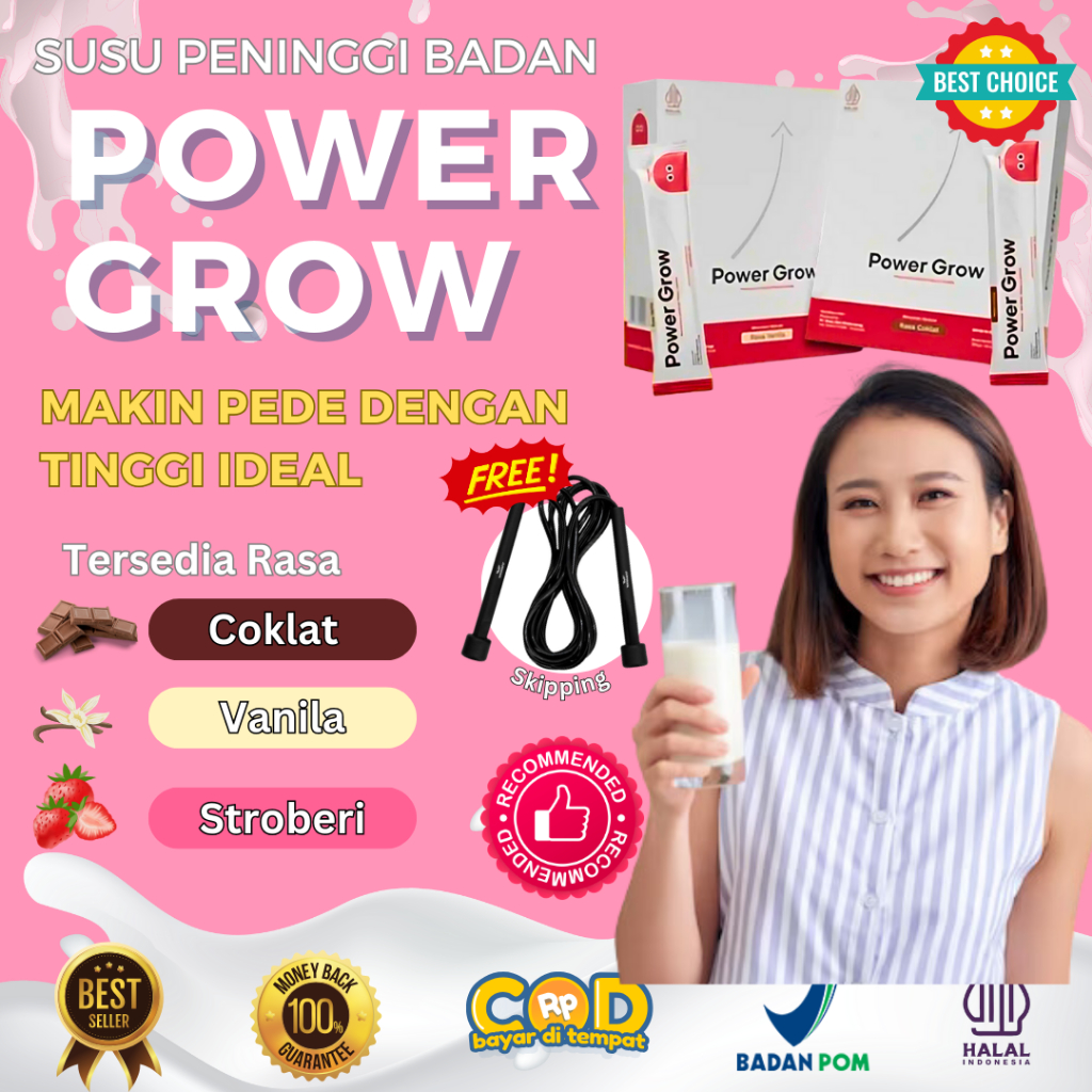 2 Box Susu Power Grow Rasa Stroberi Paket Suplemen Obat Peninggi Badan Kotak Bubuk Sachet Kalsium Pe