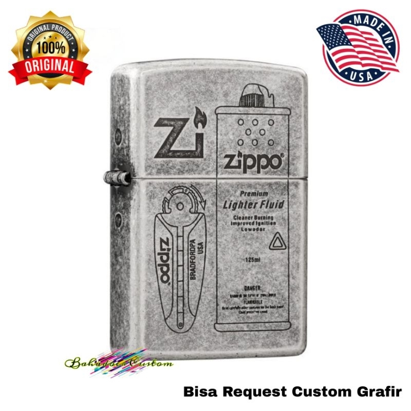 ZIPPO ORIGINAL USA ANTIQUE SILVER CUSTOM GRAFIR 2 SISI BISA REQUEST CUSTOM