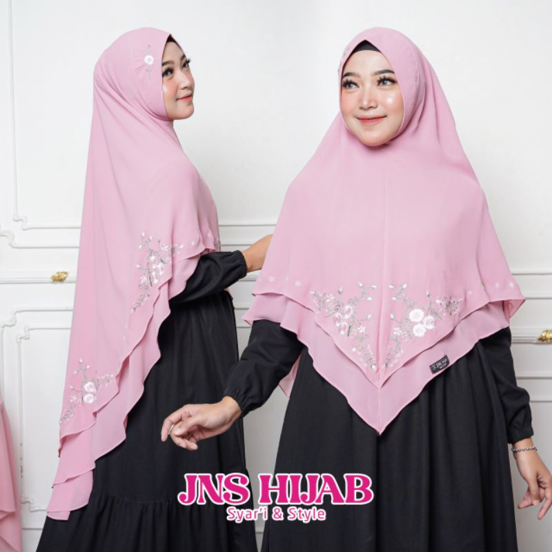 Khimar LV bordir-hijab ceruty bordir 2 layer/jilbab syari ceruty  bordir/kerudung pesta JNS HIJAB