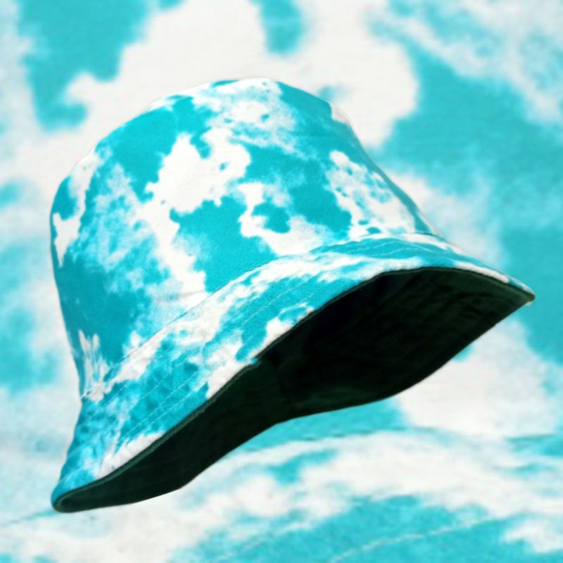 Topi Bucket Tie Dye Katun Hijau Motif Hijau Tosca Putih