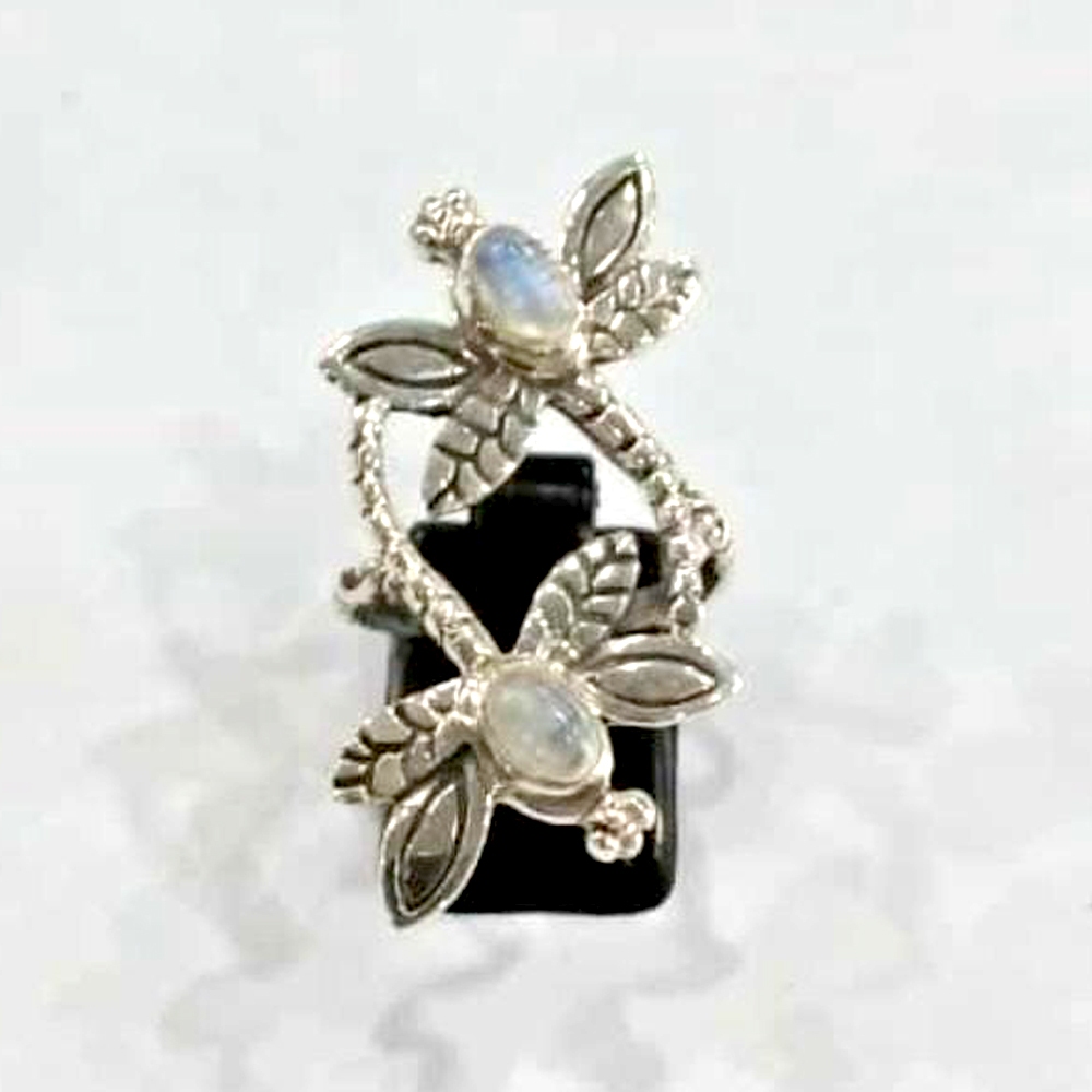 Cincin Ring Perak Silver Bali Asli 925 Korea Capung Dragonfly Moonstone Biduri Bulan Pria Laki Wanit