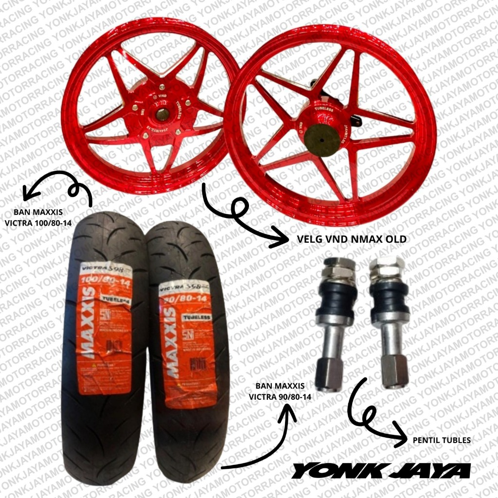 PAKET VELG VND BINTANG+BAN MAXXIS VICTRA+PENTIL TUBLES NMAX OLD RED
