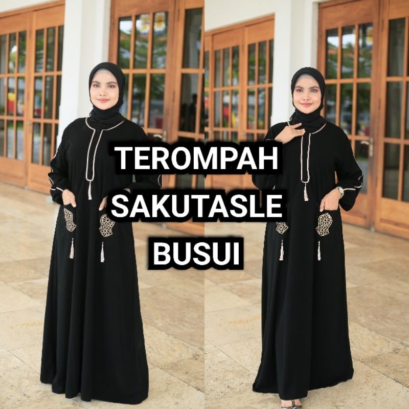 PUSAT GROSIR ABAYA GAMIS HITAM BORDIR MAXY DRESS TEROMPAH TASLE SAKU SAUDI JETBLACK