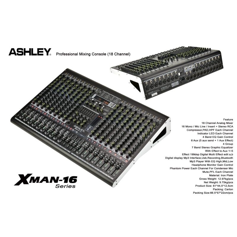ASHLEY XMAN-16 AUDIO MIXER ASHLEY 16 CHANNEL XMAN16