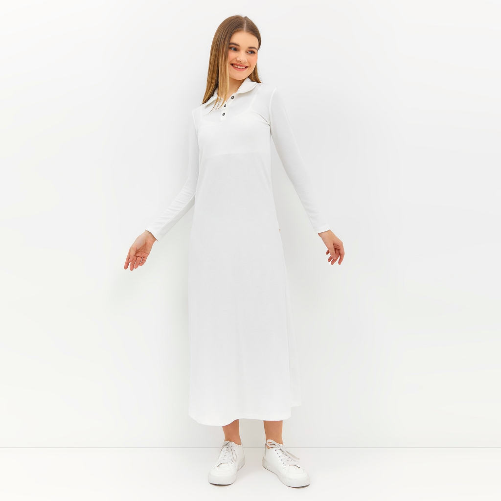 GRAPHIS Collared Long Sleeves Maxi Knit Dress / Dress maxi lebaran wanita 2024 kekinian terbaru jumb