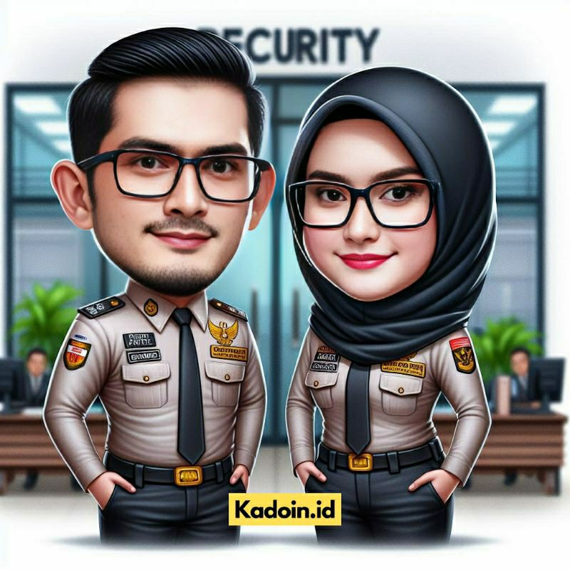 Jasa Edit Karikatur AI Security Satpam Untuk Kado Ulang Tahun/Wisuda/Anniversary/Pernikahan dll