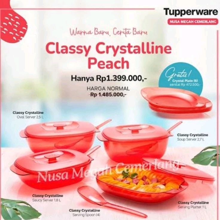 Crystalline set green tupperware / classy crystalline tupperware + free/ tempat penyajian makanan kr