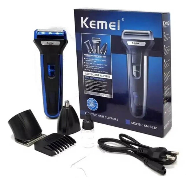 Kemei 6331 Km6331 alat mesin cukur rambut kumis bulu janggut listrik elektrik 3 in 1 Multifungsi