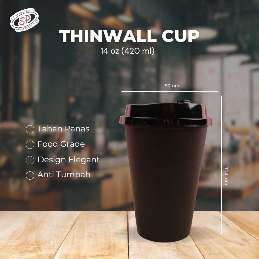 THINWALL CUP 14oz (450ML) + TUTUP /Cup Tahan Panas/Cup Coffee