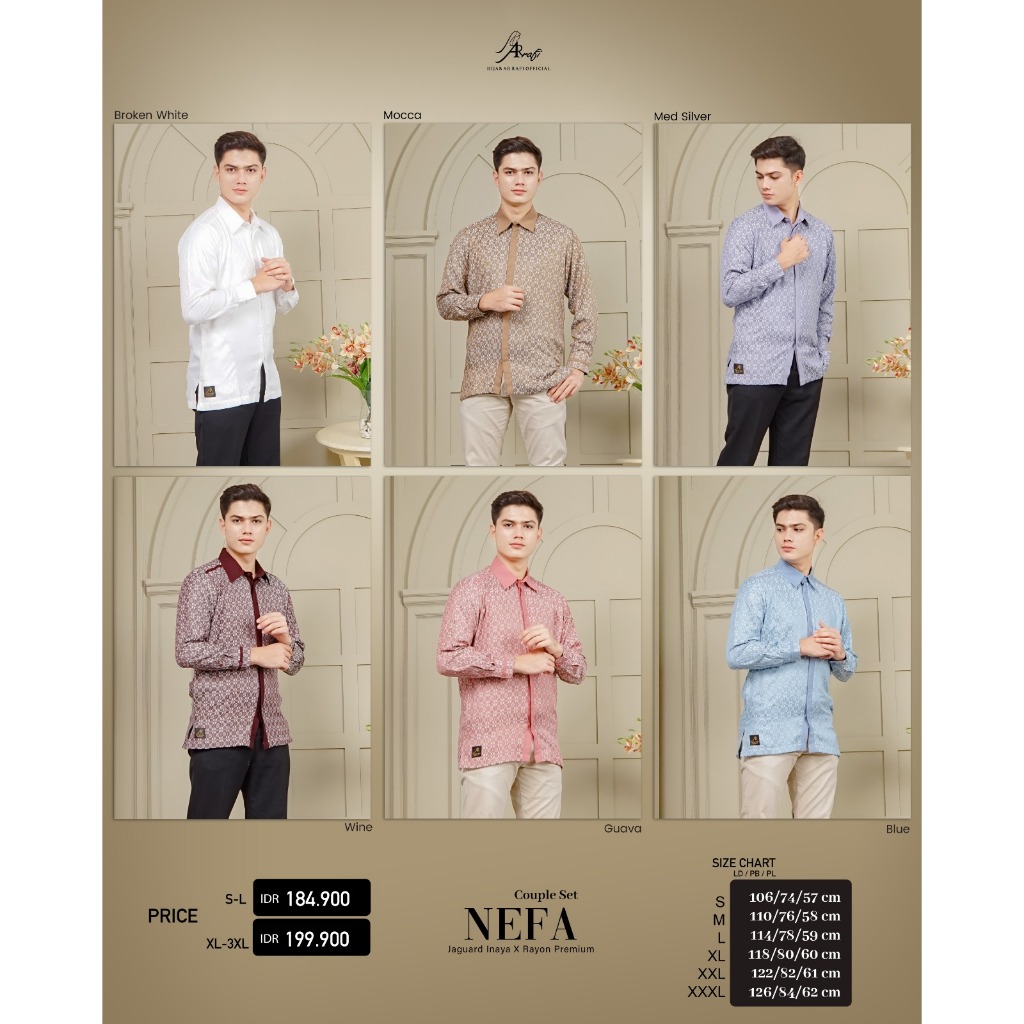 BAJU COUPLE BY ARRAFI NEFA COUPLE SET NEFA DRESS DAN NEFA KOKO COUPLE SET TERBARU LEBARAN 2024