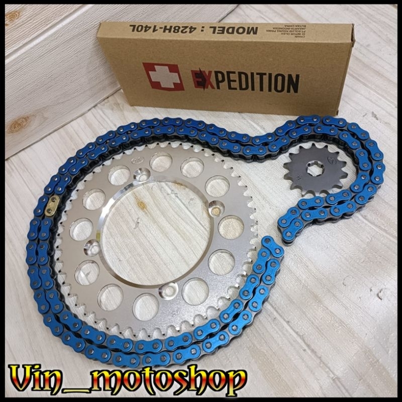 Gear Set 428 TK Racing KLX 150 / DTRACKER 150 & Rantai EXPEDITION BIRU 428H