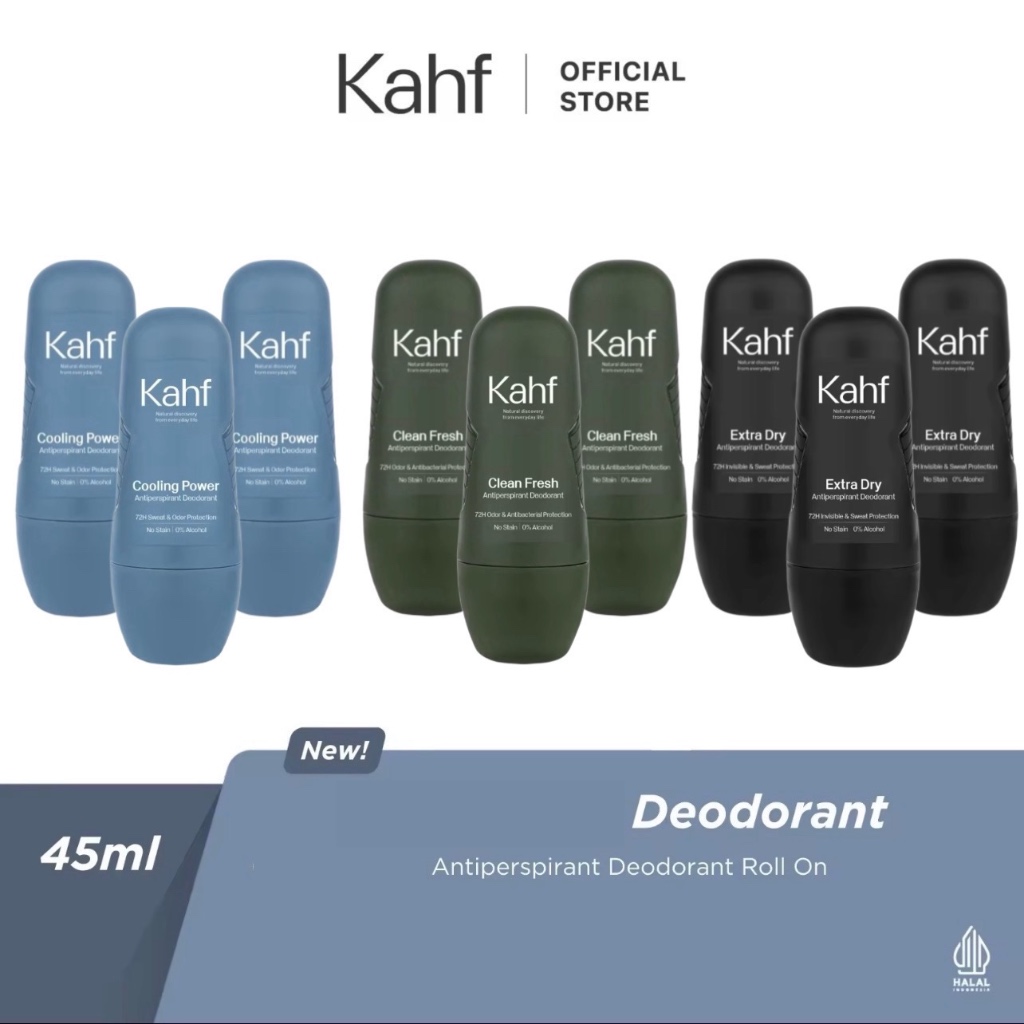KAHF Antiperspirant Deodorant Roll On Triple Pack Indonesia / Paket Deodorant Pria 45ml 3 Pcs /  Coo