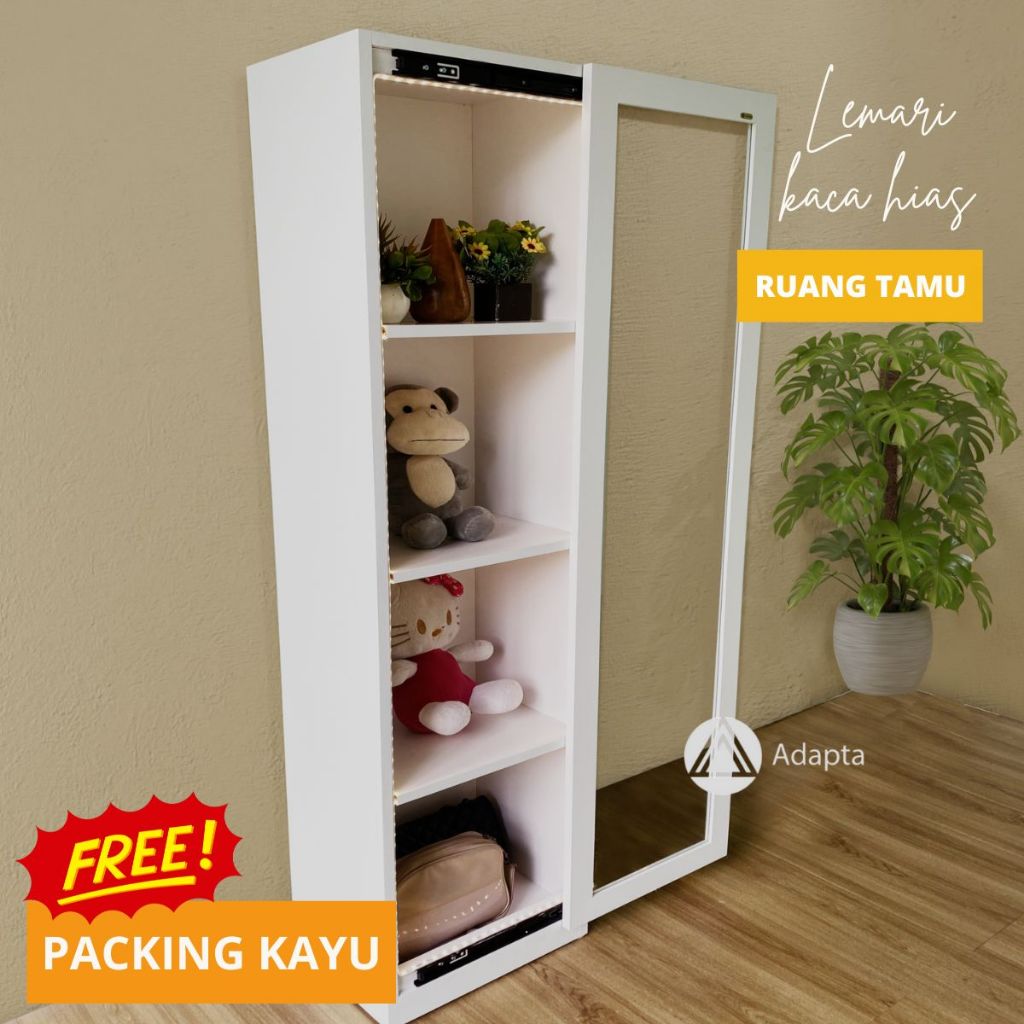 Adapta - Lemari Hias Kaca Kamar Anak Minimalis  - Lemari Hias Kaca Bening 4 Sekat Aesthetic