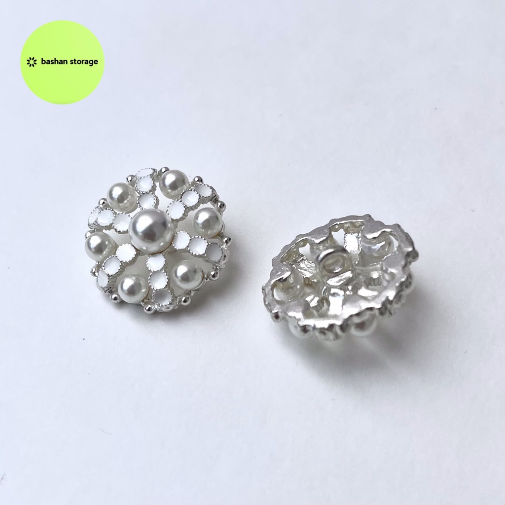 JASMINE - kancing cantik korea 2cm mutiara timbul premium silver mewah, kancing hias, kancing premiu