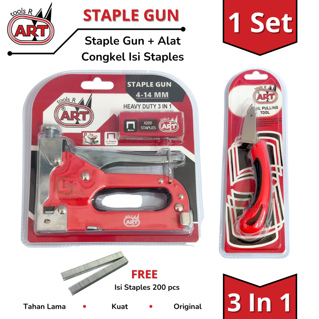

ART [1 SET] Staple Gun Tacker 3 in 1 + Congkelan Isi Staples Alat Cabut Pembuka Pencabut Pelepas Isi Staples Stapler Nail Pulling Tool Tembakan Steples Staples Stapler Warna Merah
