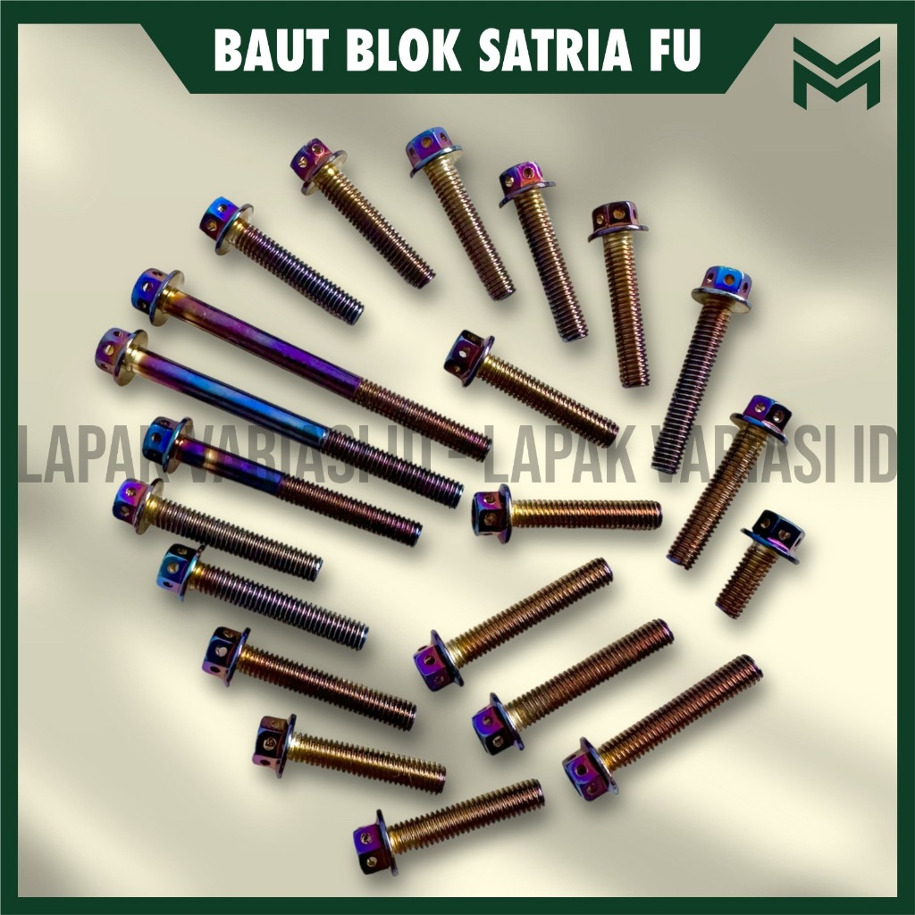BAUT BAK MESIN SATRIA FU CHROME BIRU TWOTONE 2TONE TWO TONE NON FLOWER MOSCOW FULL SET BAUT PROBOLT 