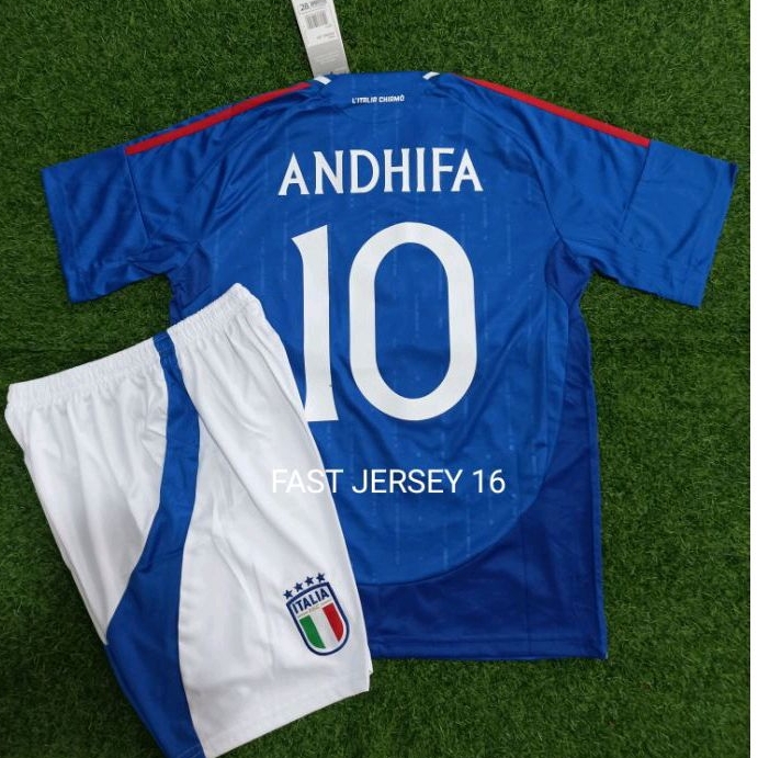 Jersey ITALIA ITALI KIDS ANAK Home EURO 2024 Grade Ori + NAMESET + PATCH