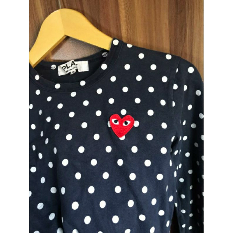 Cdg Play Comme Des Garcons Navy Polkadot Long Sleeve Tee Original