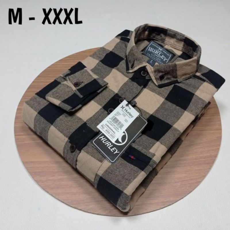 Kemeja Flanel Pria Wanita Lengan Panjang Premium Motif Kotak Catur Cream