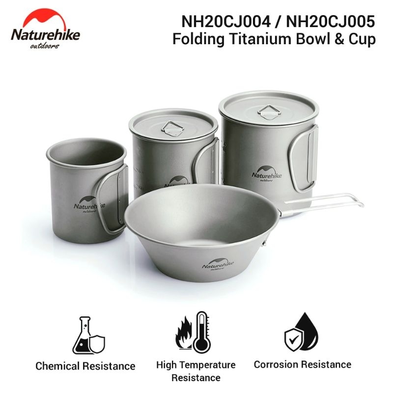 GELAS MUG MANGKOK CANGKIR TITANIUM NATUREHIKE NH20CJ004 NH20CJ005 BAHAN TITANIUM TABLEWARE FOLDING C